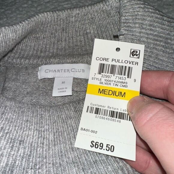 Charter Club Gray White Stripe Back Pleat Sweater Medium NWT - Picture 7 of 14
